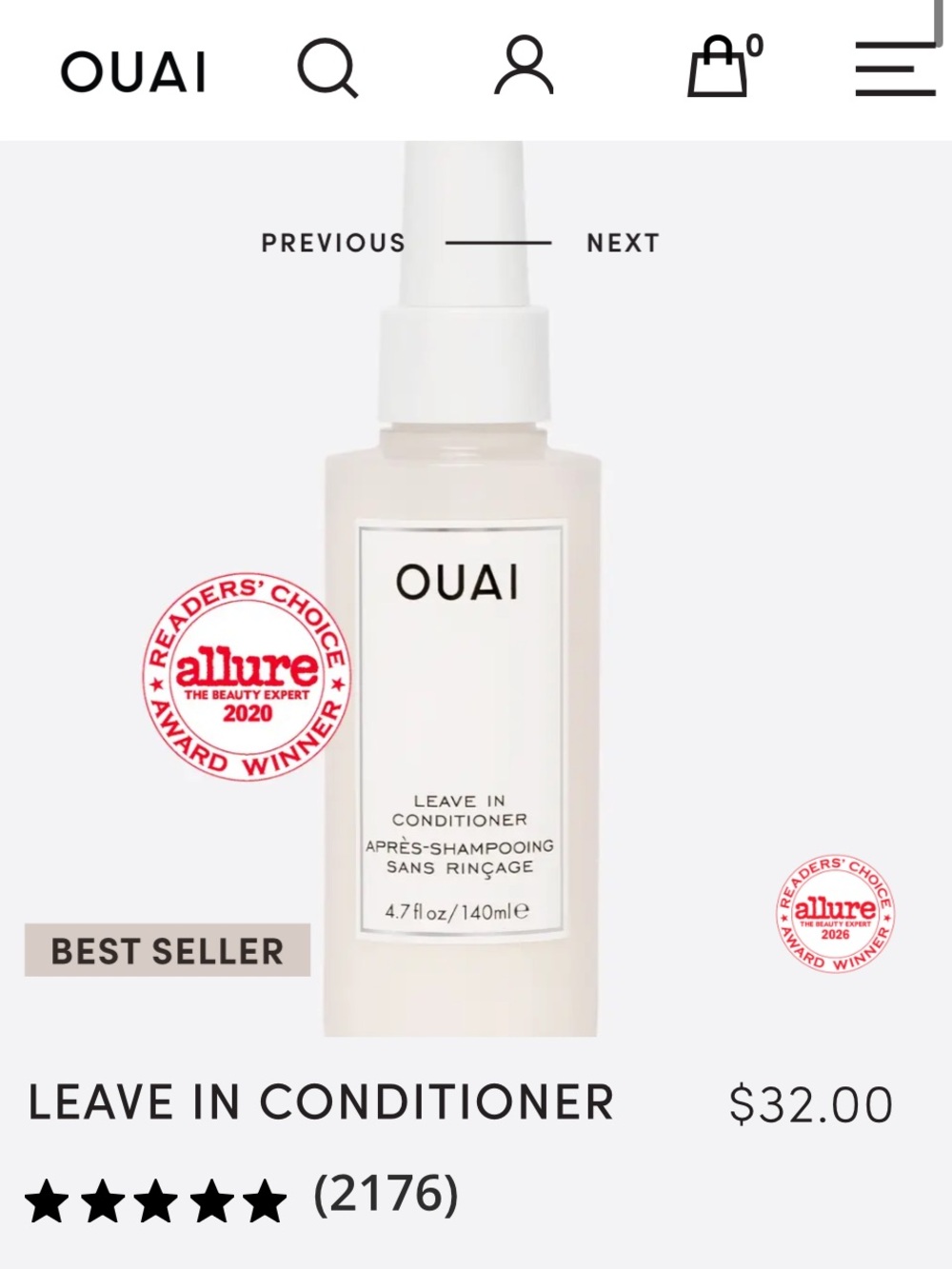 OUAI Leave-In Conditioner — Cream White Spray